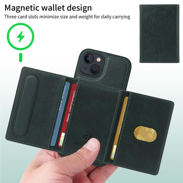 For iPhone 14 / 13 BETOPNICE Horizontal Flip Detachable MagSafe Wallet Phone Case(Green) - iPhone 14 Cases by BETOPNICE | Online Shopping UK | buy2fix