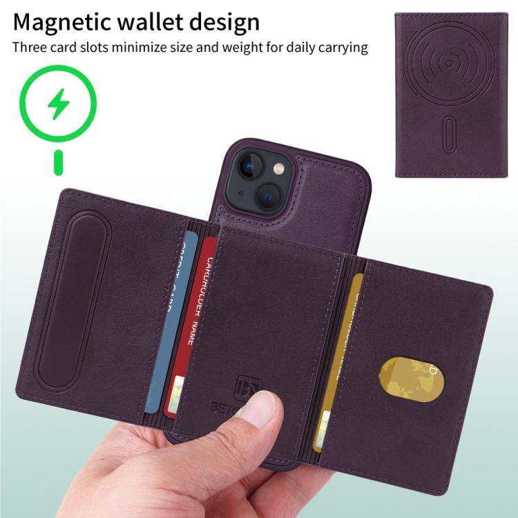 For iPhone 14 / 13 BETOPNICE Horizontal Flip Detachable MagSafe Wallet Phone Case(Purple) - iPhone 14 Cases by BETOPNICE | Online Shopping UK | buy2fix