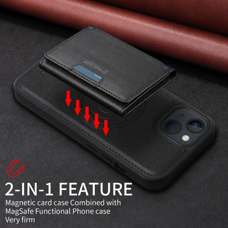 For iPhone 14 / 13 BETOPNICE Horizontal Flip Detachable MagSafe Wallet Phone Case(Black) - iPhone 14 Cases by BETOPNICE | Online Shopping UK | buy2fix