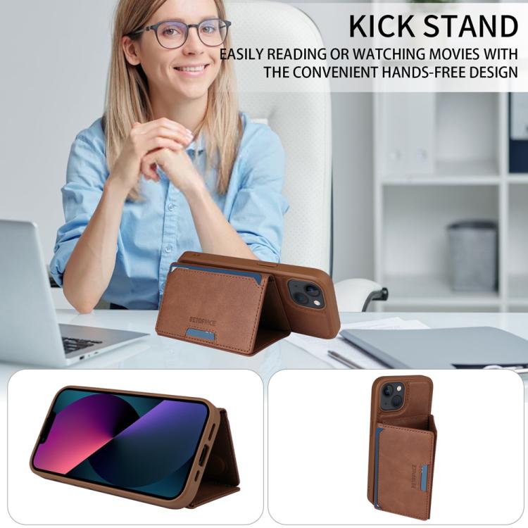 For iPhone 14 / 13 BETOPNICE Horizontal Flip Detachable MagSafe Wallet Phone Case(Brown) - iPhone 14 Cases by BETOPNICE | Online Shopping UK | buy2fix