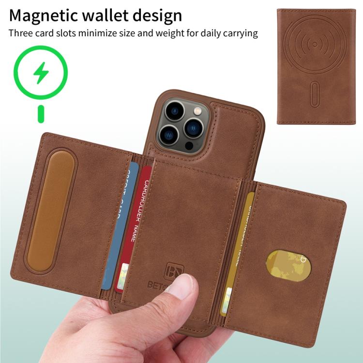 For iPhone 13 Pro Max BETOPNICE Horizontal Flip Detachable MagSafe Wallet Phone Case(Brown) - iPhone 13 Pro Max Cases by BETOPNICE | Online Shopping UK | buy2fix