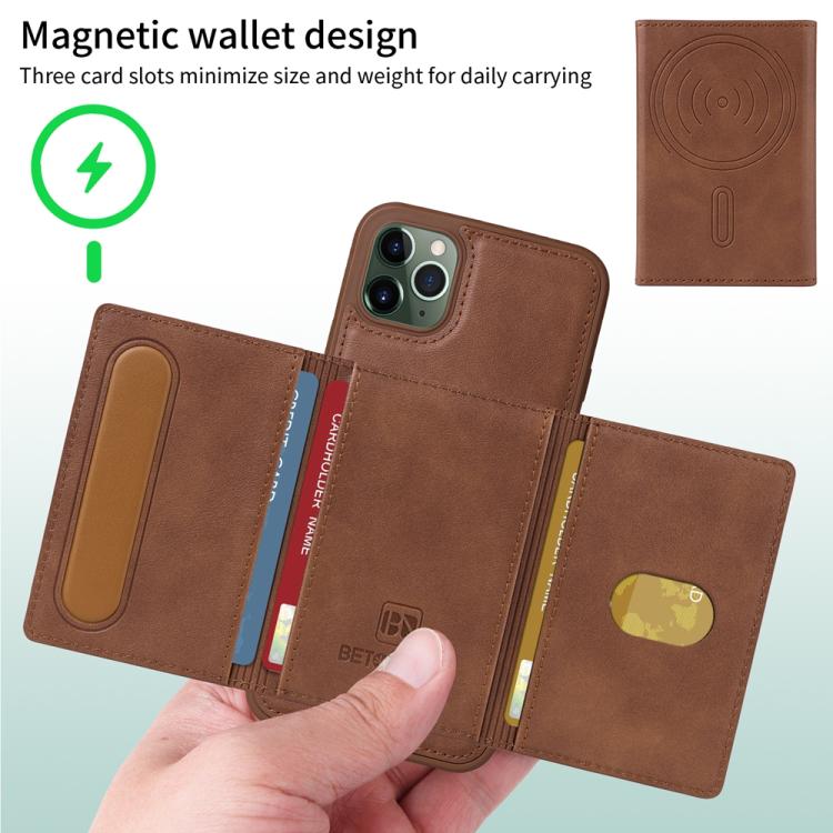 For iPhone 11 Pro Max BETOPNICE Horizontal Flip Detachable MagSafe Wallet Phone Case(Brown) - iPhone 11 Pro Max Cases by BETOPNICE | Online Shopping UK | buy2fix
