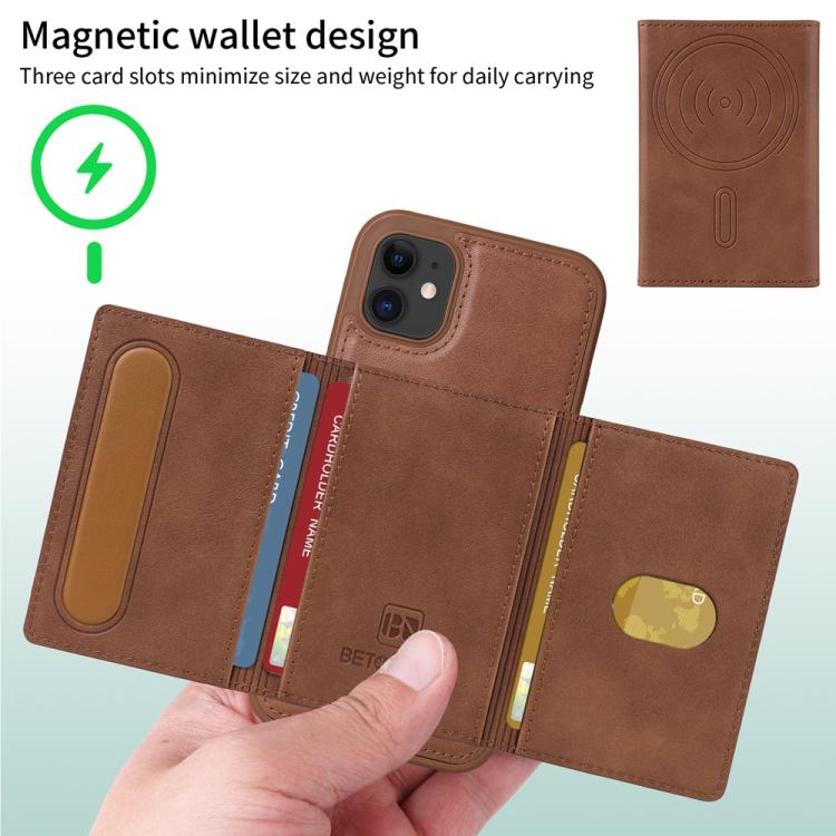For iPhone 11 BETOPNICE Horizontal Flip Detachable MagSafe Wallet Phone Case(Brown) - iPhone 11 Cases by BETOPNICE | Online Shopping UK | buy2fix