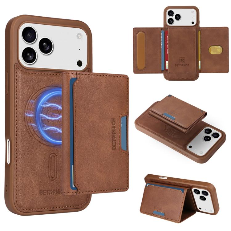 For iPhone 17 Pro Max BETOPNICE Horizontal Flip Detachable MagSafe Wallet Phone Case(Brown) - iPhone 17 Pro Max Cases by BETOPNICE | Online Shopping UK | buy2fix
