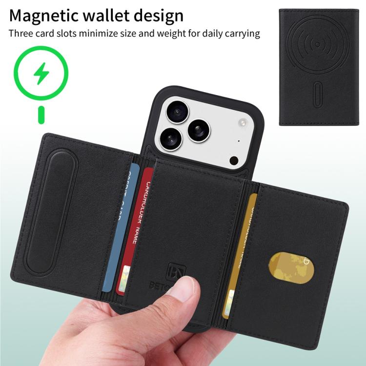 For iPhone 17 Pro BETOPNICE Horizontal Flip Detachable MagSafe Wallet Phone Case(Black) - iPhone 17 Pro Cases by BETOPNICE | Online Shopping UK | buy2fix