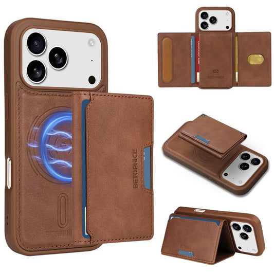 For iPhone 17 Pro BETOPNICE Horizontal Flip Detachable MagSafe Wallet Phone Case(Brown) - iPhone 17 Pro Cases by BETOPNICE | Online Shopping UK | buy2fix