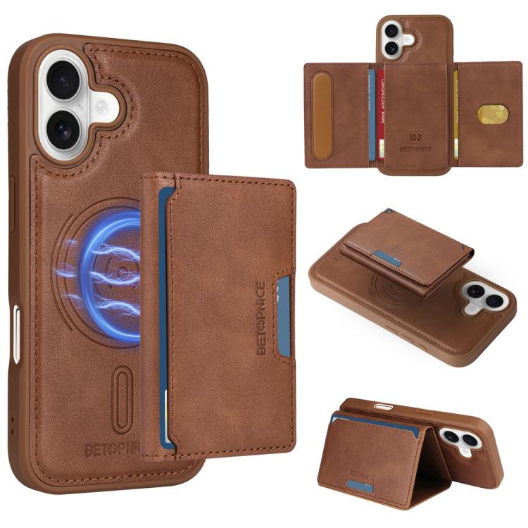 For iPhone 17 BETOPNICE Horizontal Flip Detachable MagSafe Wallet Phone Case(Brown) - iPhone 17 Cases by BETOPNICE | Online Shopping UK | buy2fix