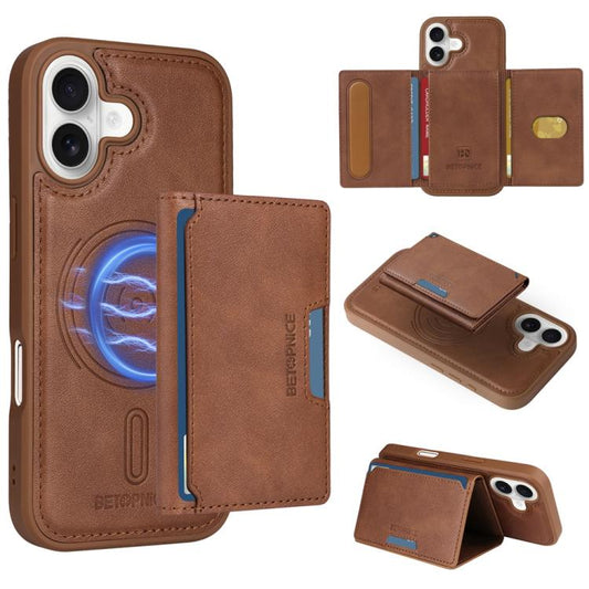 For iPhone 17 BETOPNICE Horizontal Flip Detachable MagSafe Wallet Phone Case(Brown) - iPhone 17 Cases by BETOPNICE | Online Shopping UK | buy2fix
