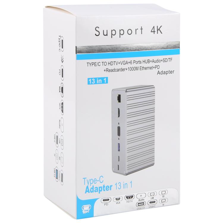 BYL2428 13 in 1 USB-C / Type-C HUB Adapter Docking Station Support 4K PD100W(Grey) - USB HUB by buy2fix | Online Shopping UK | buy2fix