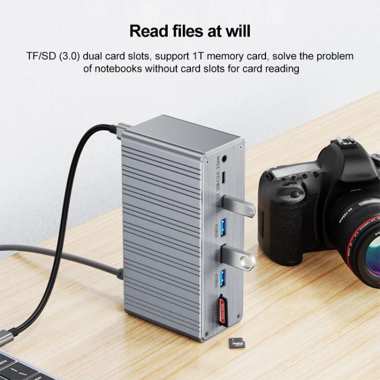 BYL2428 13 in 1 USB-C / Type-C HUB Adapter Docking Station Support 4K PD100W(Grey) - USB HUB by buy2fix | Online Shopping UK | buy2fix