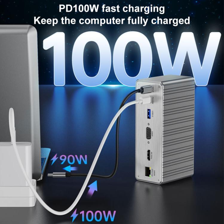 BYL2428 13 in 1 USB-C / Type-C HUB Adapter Docking Station Support 4K PD100W(Grey) - USB HUB by buy2fix | Online Shopping UK | buy2fix