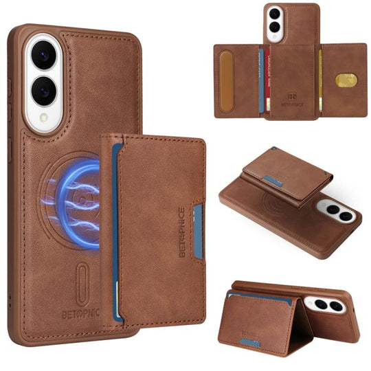 For Samsung Galaxy S25 Edge 5G BETOPNICE Horizontal Flip Detachable MagSafe Wallet Phone Case(Brown)