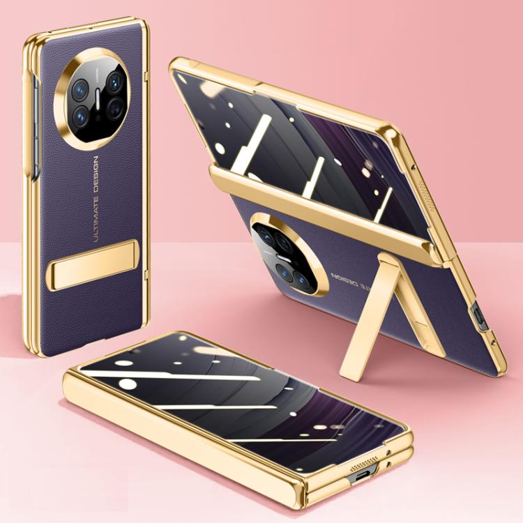 For Huawei Mate X5 Integrated Privacy Electroplating Leather Texture Hinge Fold Holder Phone Case(Purple) - Huawei Cases by buy2fix | Online Shopping UK | buy2fix