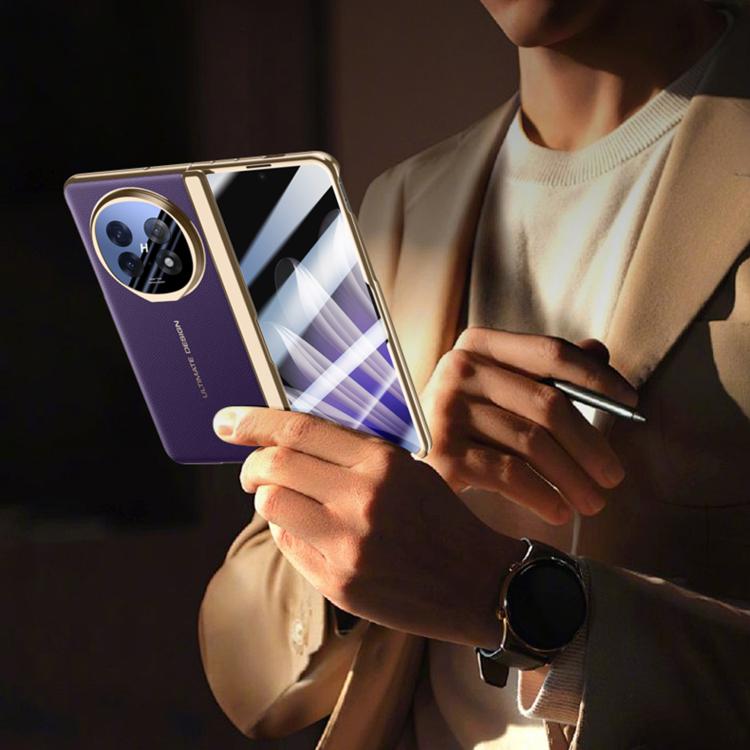For OPPO Find N5 Integrated Privacy Electroplating Leather Hinge Lens Holder Phone Case(White) - Find N5 Cases by buy2fix | Online Shopping UK | buy2fix