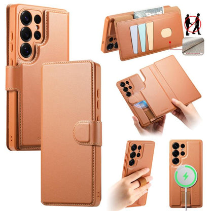 For Samsung Galaxy S25 Ultra 5G CaseNeo Finger Grip Strap MagSafe Leather Phone Case(Brown) - Galaxy S25 Ultra 5G Cases by CaseNeo | Online Shopping UK | buy2fix