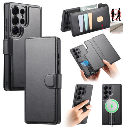 For Samsung Galaxy S25 Ultra 5G CaseNeo Finger Grip Strap MagSafe Leather Phone Case(Black) - Galaxy S25 Ultra 5G Cases by CaseNeo | Online Shopping UK | buy2fix