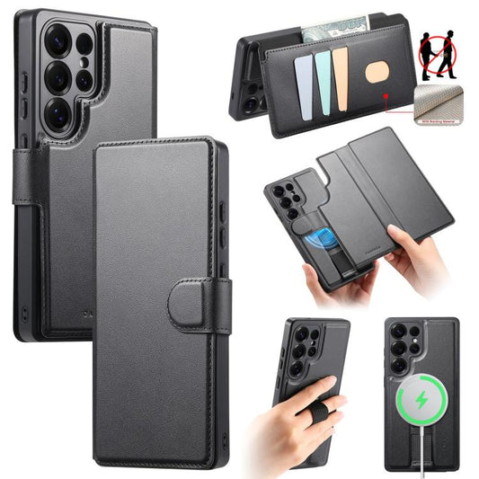 For Samsung Galaxy S25 Ultra 5G CaseNeo Finger Grip Strap MagSafe Leather Phone Case(Black) - Galaxy S25 Ultra 5G Cases by CaseNeo | Online Shopping UK | buy2fix