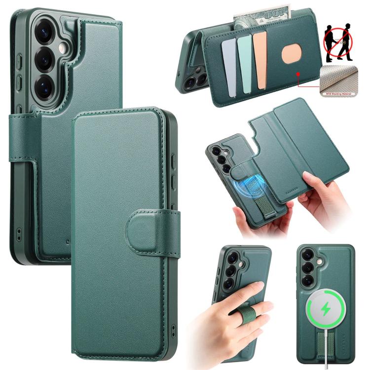 For Samsung Galaxy S25 / S24 5G CaseNeo Finger Grip Strap MagSafe Leather Phone Case(Green) - Galaxy S25 5G Cases by CaseNeo | Online Shopping UK | buy2fix