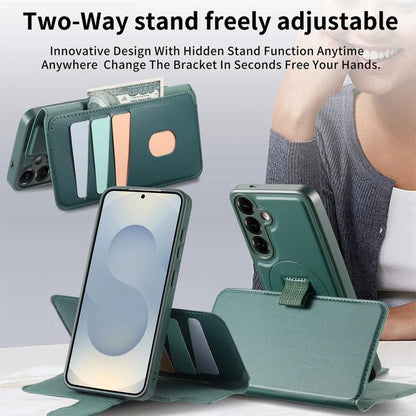 For Samsung Galaxy S25 / S24 5G CaseNeo Finger Grip Strap MagSafe Leather Phone Case(Green) - Galaxy S25 5G Cases by CaseNeo | Online Shopping UK | buy2fix