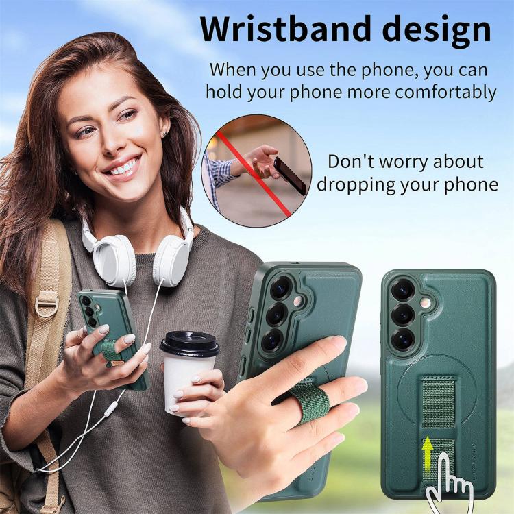 For Samsung Galaxy S25 / S24 5G CaseNeo Finger Grip Strap MagSafe Leather Phone Case(Green) - Galaxy S25 5G Cases by CaseNeo | Online Shopping UK | buy2fix