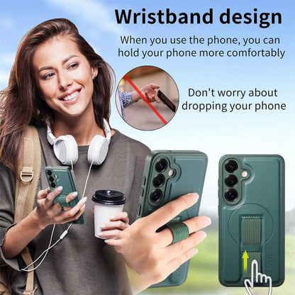 For Samsung Galaxy S25 / S24 5G CaseNeo Finger Grip Strap MagSafe Leather Phone Case(Green) - Galaxy S25 5G Cases by CaseNeo | Online Shopping UK | buy2fix