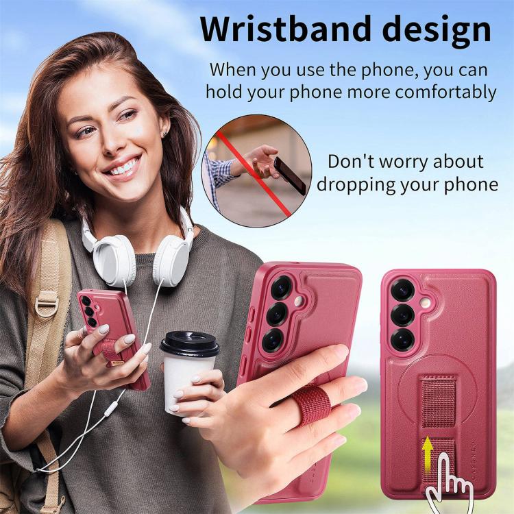 For Samsung Galaxy S25 / S24 5G CaseNeo Finger Grip Strap MagSafe Leather Phone Case(Red) - Galaxy S25 5G Cases by CaseNeo | Online Shopping UK | buy2fix