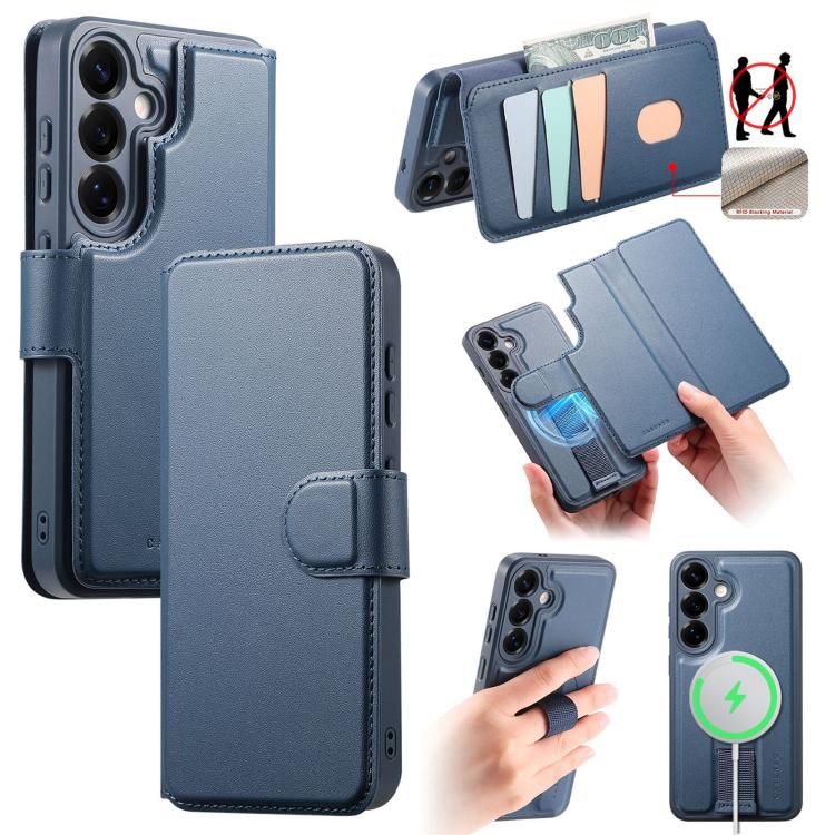 For Samsung Galaxy S25 / S24 5G CaseNeo Finger Grip Strap MagSafe Leather Phone Case(Blue) - Galaxy S25 5G Cases by CaseNeo | Online Shopping UK | buy2fix