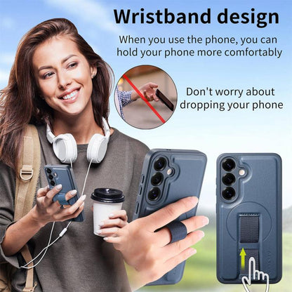For Samsung Galaxy S25 / S24 5G CaseNeo Finger Grip Strap MagSafe Leather Phone Case(Blue) - Galaxy S25 5G Cases by CaseNeo | Online Shopping UK | buy2fix