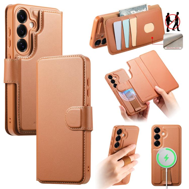 For Samsung Galaxy S25+ / S24+ 5G CaseNeo Finger Grip Strap MagSafe Leather Phone Case(Brown) - Galaxy S25+ 5G Cases by CaseNeo | Online Shopping UK | buy2fix