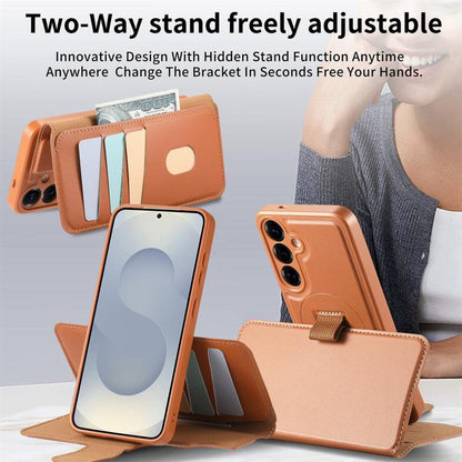 For Samsung Galaxy S25+ / S24+ 5G CaseNeo Finger Grip Strap MagSafe Leather Phone Case(Brown) - Galaxy S25+ 5G Cases by CaseNeo | Online Shopping UK | buy2fix