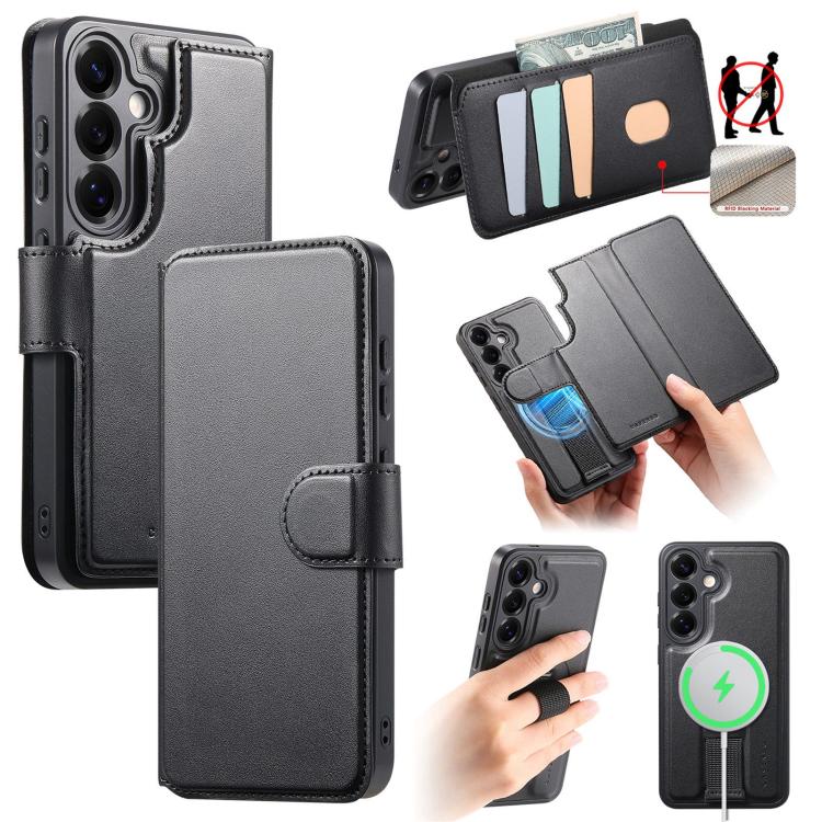 For Samsung Galaxy S25+ / S24+ 5G CaseNeo Finger Grip Strap MagSafe Leather Phone Case(Black) - Galaxy S25+ 5G Cases by CaseNeo | Online Shopping UK | buy2fix