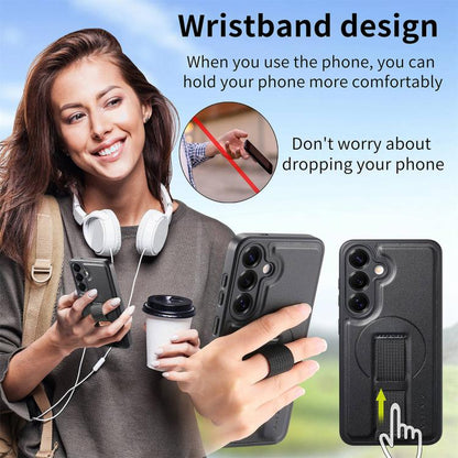 For Samsung Galaxy S25+ / S24+ 5G CaseNeo Finger Grip Strap MagSafe Leather Phone Case(Black) - Galaxy S25+ 5G Cases by CaseNeo | Online Shopping UK | buy2fix