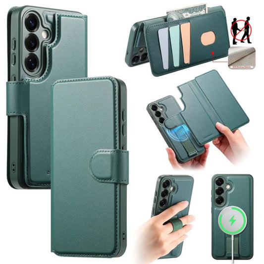 For Samsung Galaxy S25+ / S24+ 5G CaseNeo Finger Grip Strap MagSafe Leather Phone Case(Green) - Galaxy S25+ 5G Cases by CaseNeo | Online Shopping UK | buy2fix