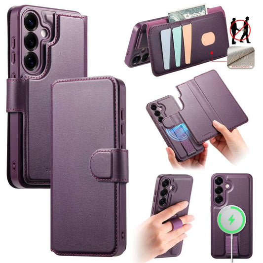 For Samsung Galaxy S25+ / S24+ 5G CaseNeo Finger Grip Strap MagSafe Leather Phone Case(Purple) - Galaxy S25+ 5G Cases by CaseNeo | Online Shopping UK | buy2fix