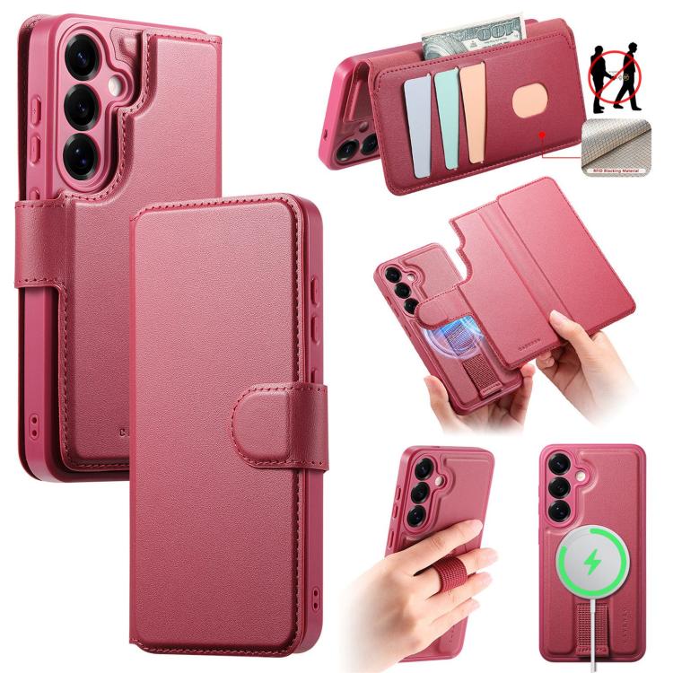 For Samsung Galaxy S25+ / S24+ 5G CaseNeo Finger Grip Strap MagSafe Leather Phone Case(Red) - Galaxy S25+ 5G Cases by CaseNeo | Online Shopping UK | buy2fix