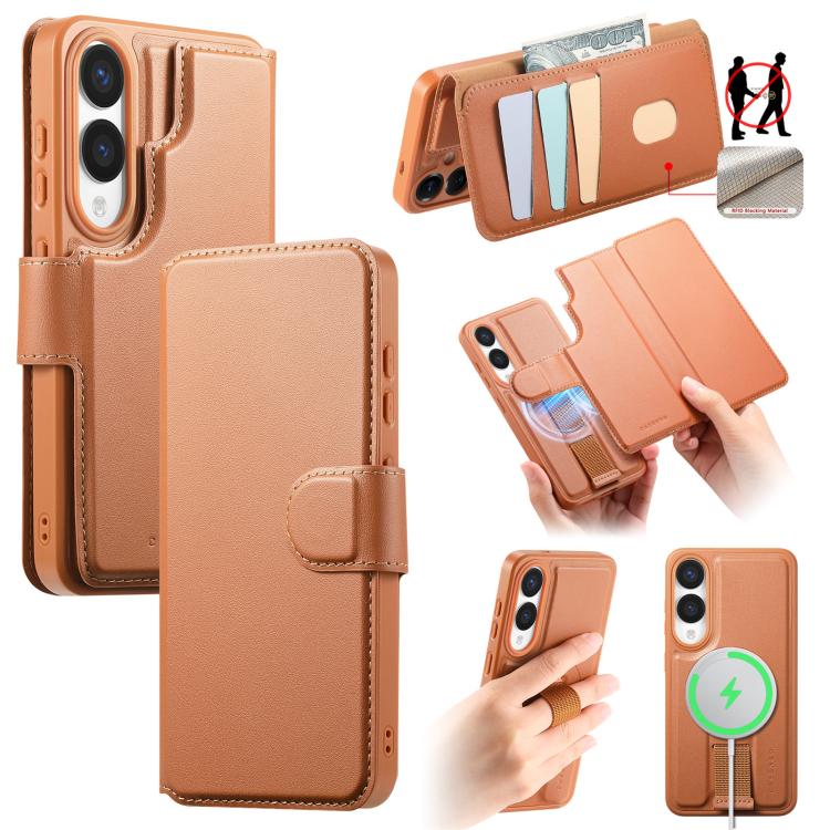 For Samsung Galaxy S25 Edge 5G CaseNeo Finger Grip Strap MagSafe Leather Phone Case(Brown) - Galaxy S25 Edge 5G Cases by CaseNeo | Online Shopping UK | buy2fix