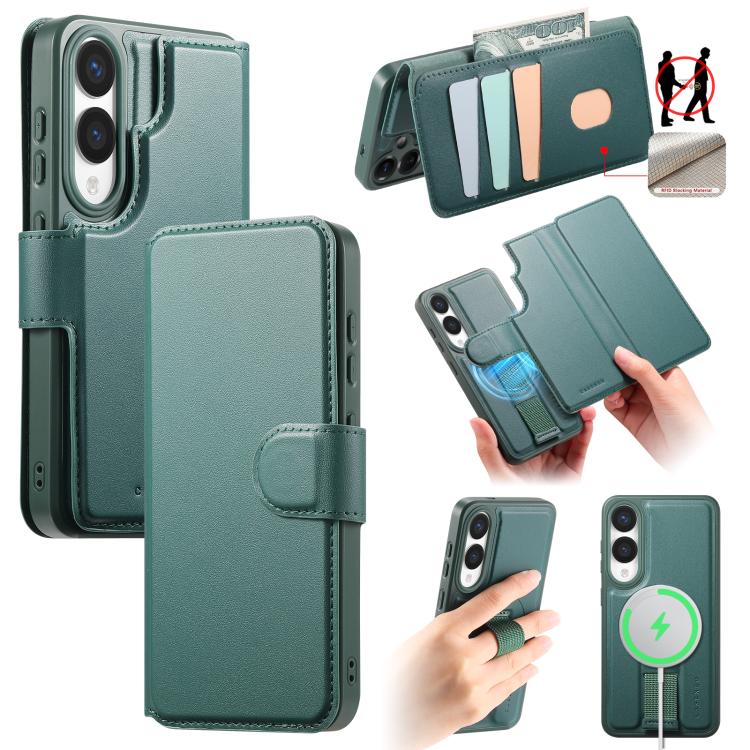 For Samsung Galaxy S25 Edge 5G CaseNeo Finger Grip Strap MagSafe Leather Phone Case(Green) - Galaxy S25 Edge 5G Cases by CaseNeo | Online Shopping UK | buy2fix