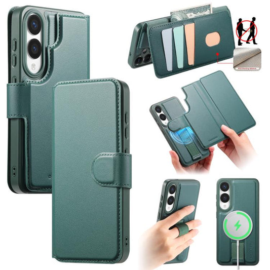 For Samsung Galaxy S25 Edge 5G CaseNeo Finger Grip Strap MagSafe Leather Phone Case(Green) - Galaxy S25 Edge 5G Cases by CaseNeo | Online Shopping UK | buy2fix