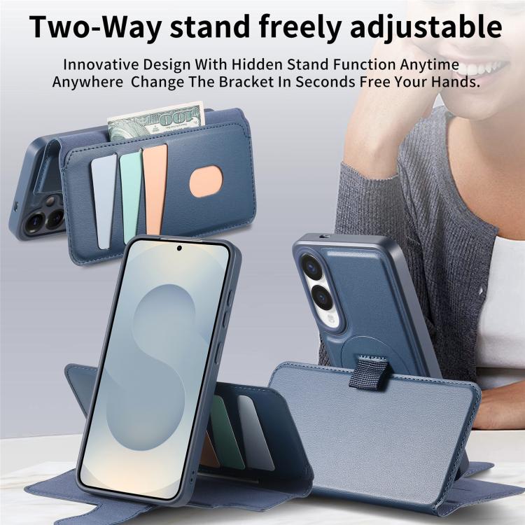 For Samsung Galaxy S25 Edge 5G CaseNeo Finger Grip Strap MagSafe Leather Phone Case(Blue) - Galaxy S25 Edge 5G Cases by CaseNeo | Online Shopping UK | buy2fix