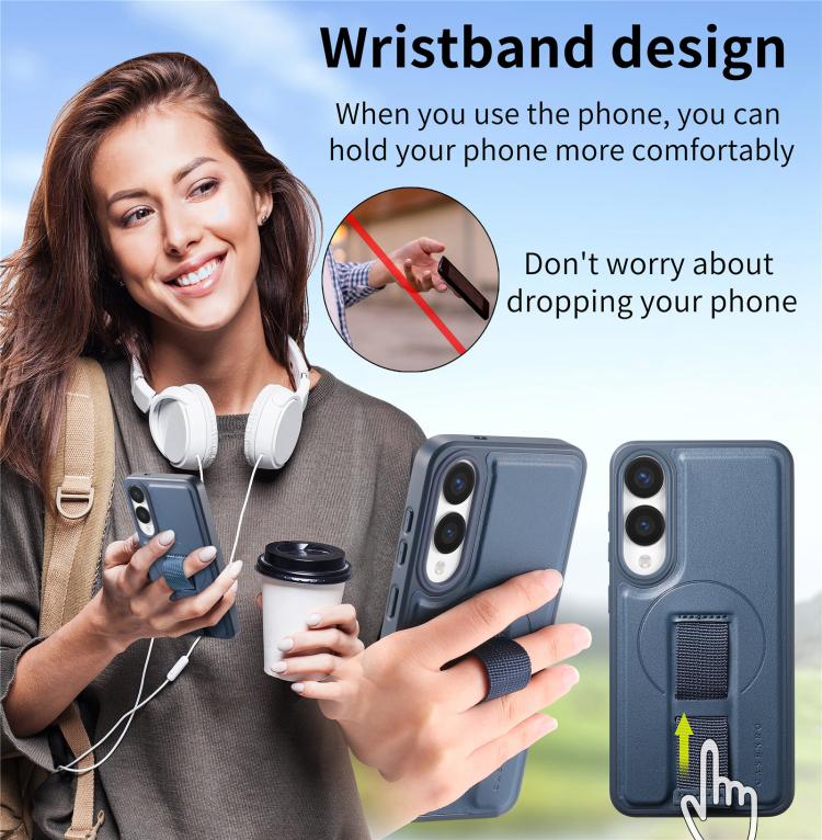 For Samsung Galaxy S25 Edge 5G CaseNeo Finger Grip Strap MagSafe Leather Phone Case(Blue) - Galaxy S25 Edge 5G Cases by CaseNeo | Online Shopping UK | buy2fix