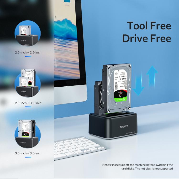 ORICO 6819C3 2.5 / 3.5 inch HDD / SSD Single Bay SATA Drive Docking Station, US Plug(Black) - HDD Enclosure by ORICO | Online Shopping UK | buy2fix