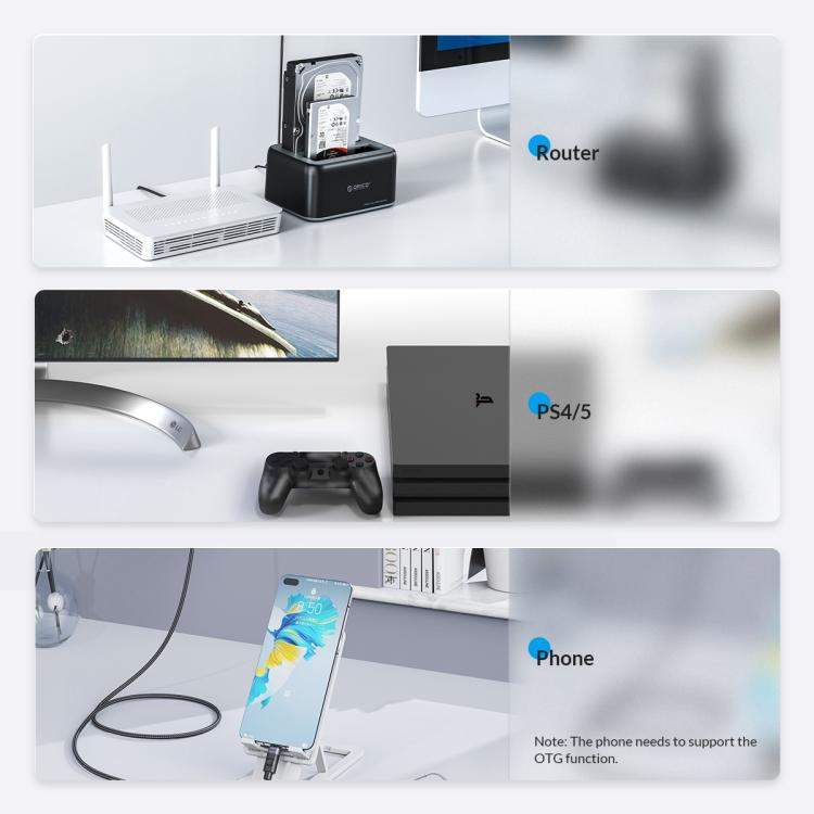 ORICO 6819C3 2.5 / 3.5 inch HDD / SSD Single Bay SATA Drive Docking Station, US Plug(Black) - HDD Enclosure by ORICO | Online Shopping UK | buy2fix