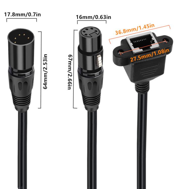 XLR 5 Pin Female to RJ45 Female Audio Cable, Length: 30cm(Black) - Lan Cable and Tools by buy2fix | Online Shopping UK | buy2fix