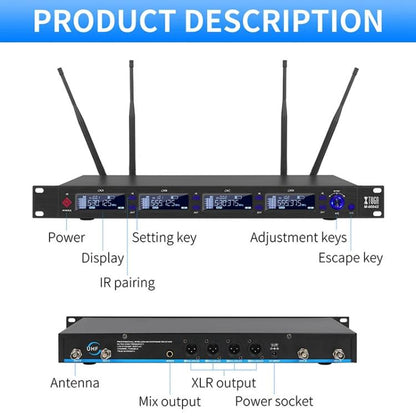 XTUGA M6604S-H Diversity Wireless Microphone System 4 Channel UHF Handheld Microphone - Microphone by XTUGA | Online Shopping UK | buy2fix