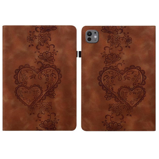 For iPad Pro 13 2024 Love Hearts Embossed Leather Smart Tablet Case(Brown) - iPad Pro 13 2024 Cases by buy2fix | Online Shopping UK | buy2fix