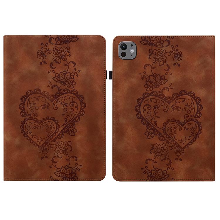 For iPad Pro 11 2024 Love Hearts Embossed Leather Smart Tablet Case(Brown) - iPad Pro 11 2024 Cases by buy2fix | Online Shopping UK | buy2fix