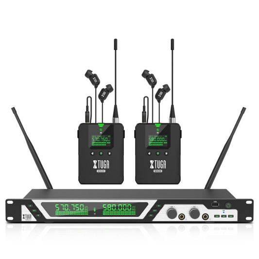 XTUGA SEM200 Wireless Stereo Stage Performance Professional In-ear Monitor System 2 BodyPacks + Transmitter - Microphone by XTUGA | Online Shopping UK | buy2fix