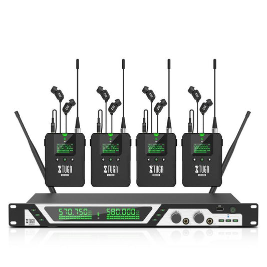 XTUGA SEM200 Wireless Stereo Stage Performance Professional In-ear Monitor System 4 BodyPacks + Transmitter - Microphone by XTUGA | Online Shopping UK | buy2fix