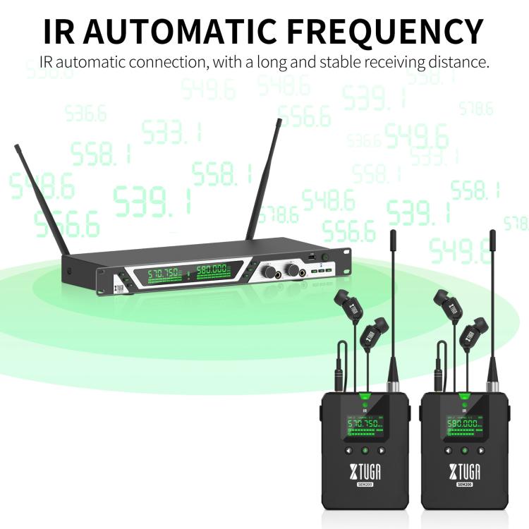 XTUGA SEM200 Wireless Stereo Stage Performance Professional In-ear Monitor System 2 BodyPacks + Transmitter - Microphone by XTUGA | Online Shopping UK | buy2fix
