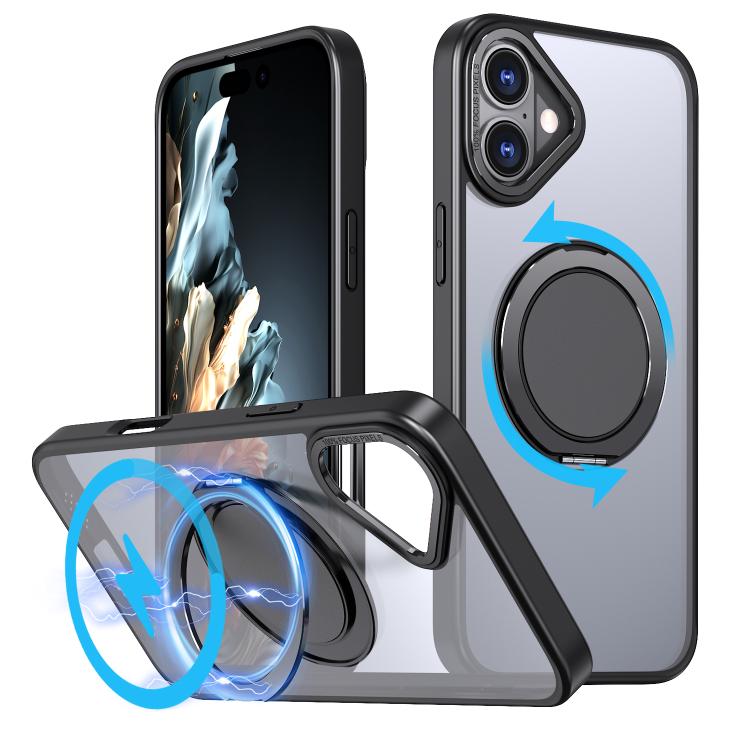 For iPhone 16 360-degree Rotating MagSafe Magnetic Holder Phone Case(Black) - iPhone 16 Cases by buy2fix | Online Shopping UK | buy2fix